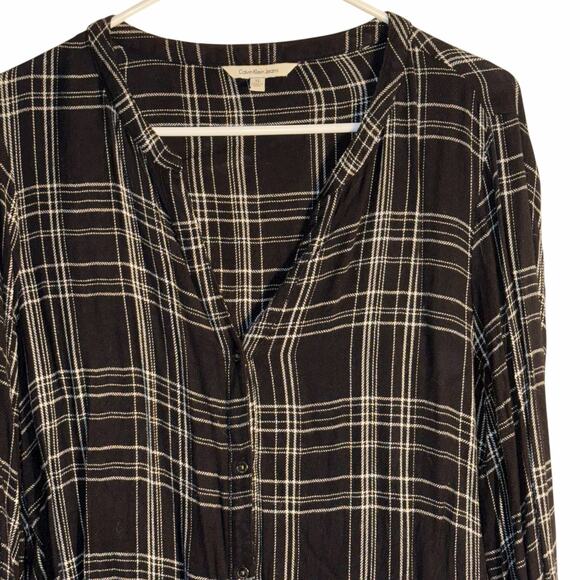 Calvin Klein Jeans Women’s Black & White Plaid Button-Front Blouse – Size XL - Picture 2 of 6